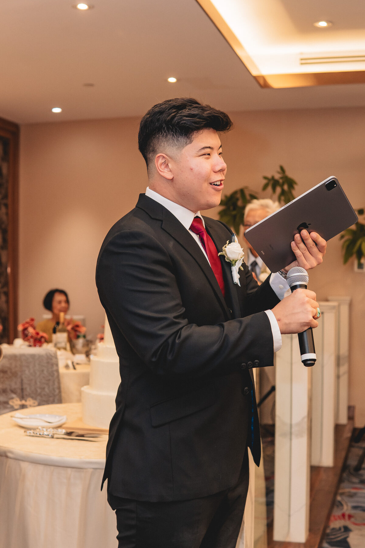 A candid moment with Anthony hosting Peter & Christine's reception.